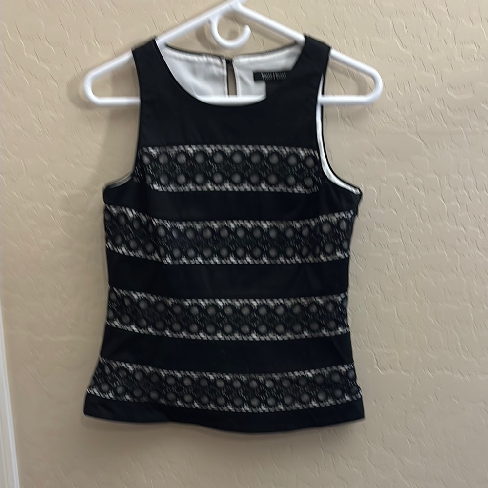 White House Black Market Black and White Embellished Tank Top